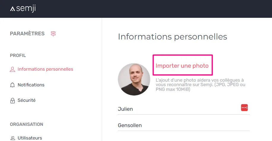 Réglages de la photo de profil
