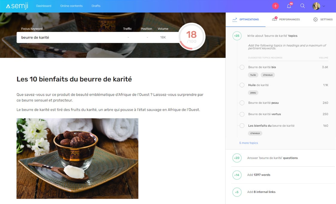 ecran optimisation contenu