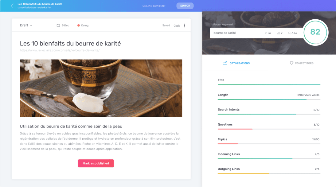 Semji - Above the fold SEO content optimizer screenshot